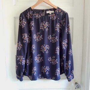 LOFT Purple & Orange Anemone Covered Button Top S *Runs L